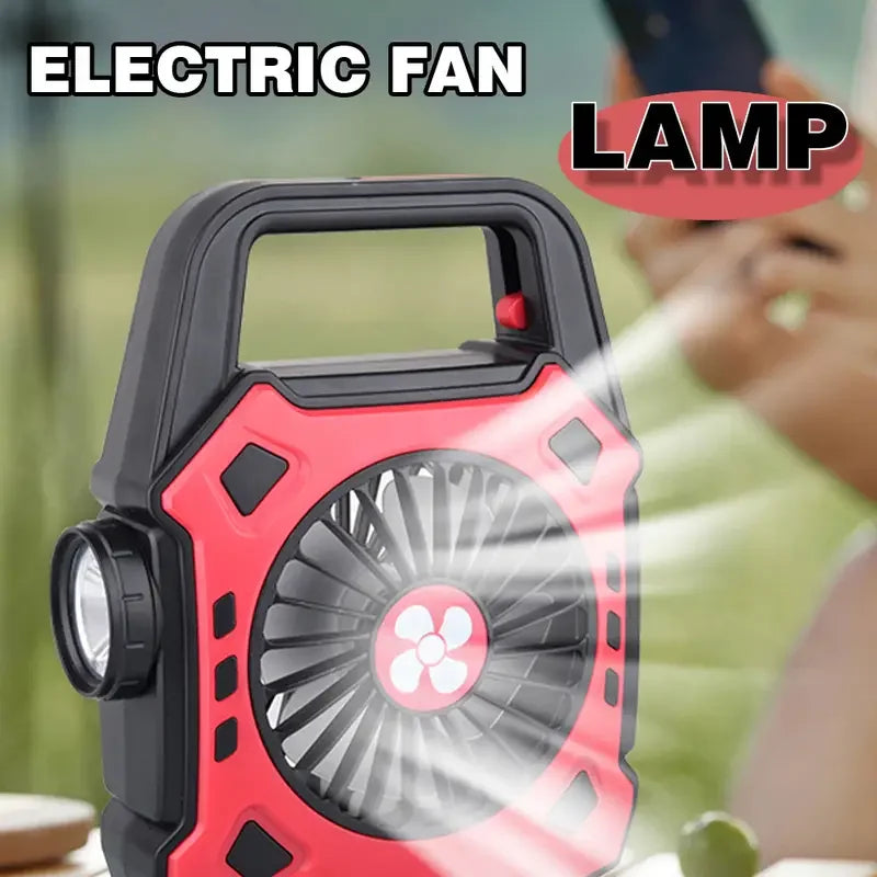 USB Rechargeable Camping Fan with LED Light - Portable Outdoor Fan Lamp for Night Use, Perfect for Camping, Hiking and Outdoor A