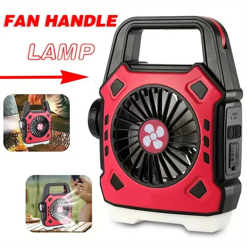 USB Rechargeable Camping Fan with LED Light - Portable Outdoor Fan Lamp for Night Use, Perfect for Camping, Hiking and Outdoor A