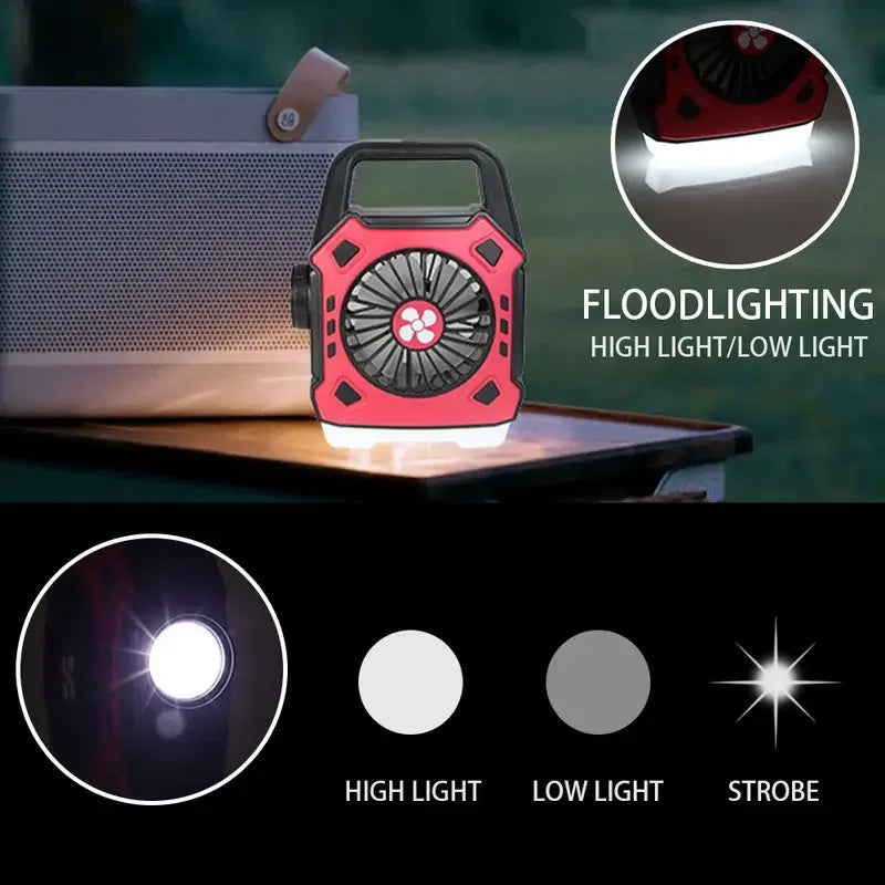 USB Rechargeable Camping Fan with LED Light - Portable Outdoor Fan Lamp for Night Use, Perfect for Camping, Hiking and Outdoor A