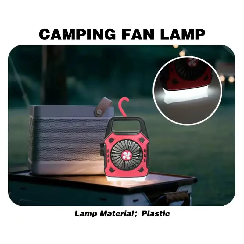 USB Rechargeable Camping Fan with LED Light - Portable Outdoor Fan Lamp for Night Use, Perfect for Camping, Hiking and Outdoor A