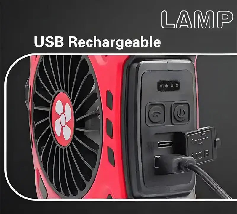 USB Rechargeable Camping Fan with LED Light - Portable Outdoor Fan Lamp for Night Use, Perfect for Camping, Hiking and Outdoor A
