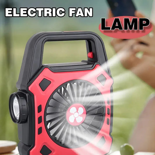 USB Rechargeable Camping Fan with LED Light - Portable Outdoor Fan Lamp for Night Use, Perfect for Camping, Hiking and Outdoor A